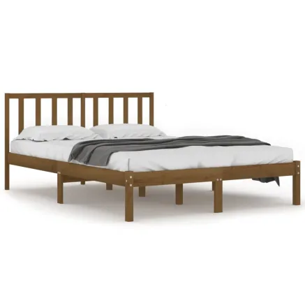 Cadre de lit sans matelas marron miel bois pin massif 200x200cm 2