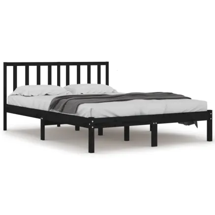 Cadre de lit sans matelas noir bois massif de pin 200x200 cm 2