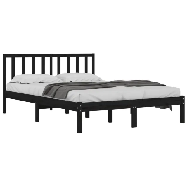 Cadre de lit sans matelas noir bois massif de pin 200x200 cm