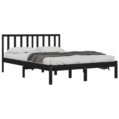 Cadre de lit sans matelas noir bois massif de pin 200x200 cm