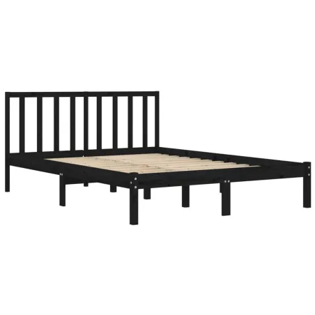 Cadre de lit sans matelas noir bois massif de pin 200x200 cm