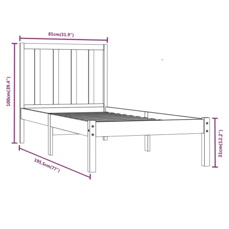 Cadre de lit sans matelas 75x190 cm bois de pin massif