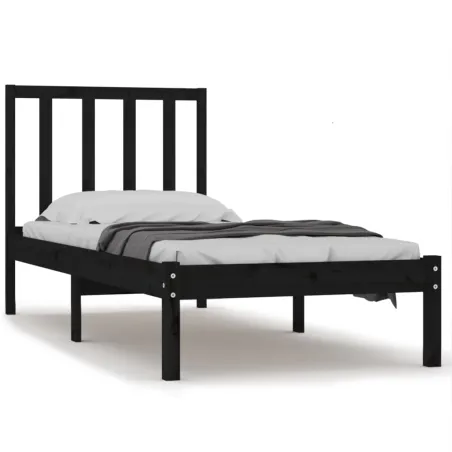 Cadre de lit sans matelas noir 75x190 cm bois de pin massif