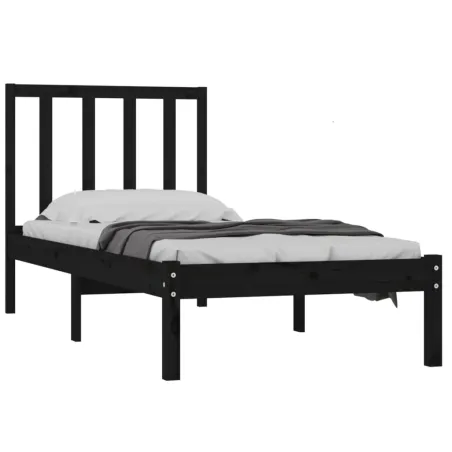 Cadre de lit sans matelas noir 75x190 cm bois de pin massif
