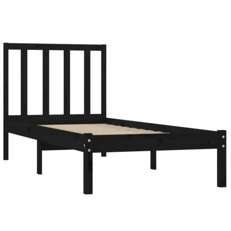 Cadre de lit sans matelas noir 75x190 cm bois de pin massif