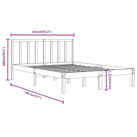 Cadre de lit sans matelas bois massif de pin 135x190 cm