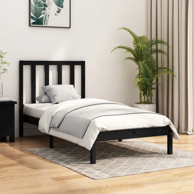 Cadre de lit sans matelas noir bois de pin massif 75x190 cm