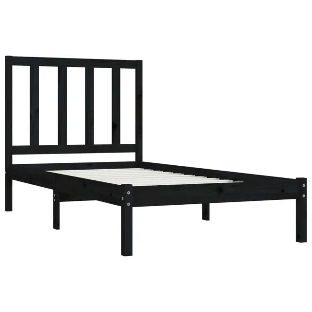 Cadre de lit sans matelas noir bois de pin massif 75x190 cm