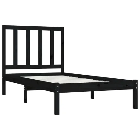Cadre de lit sans matelas noir bois de pin massif 75x190 cm