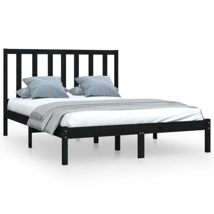 Cadre de lit sans matelas noir bois de pin massif 140x190 cm 2
