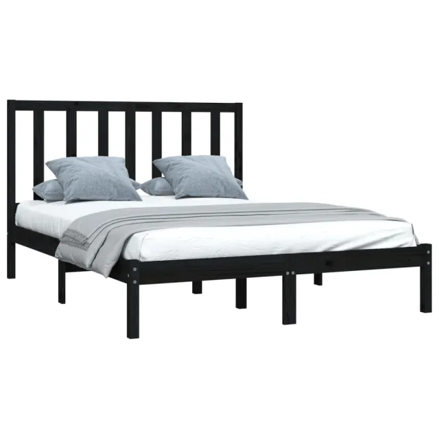 Cadre de lit sans matelas noir bois de pin massif 140x190 cm