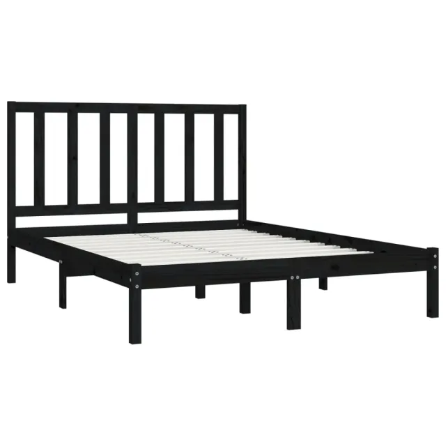 Cadre de lit sans matelas noir bois de pin massif 140x190 cm