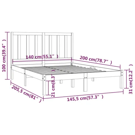 Cadre de lit sans matelas blanc bois de pin massif 140x200 cm