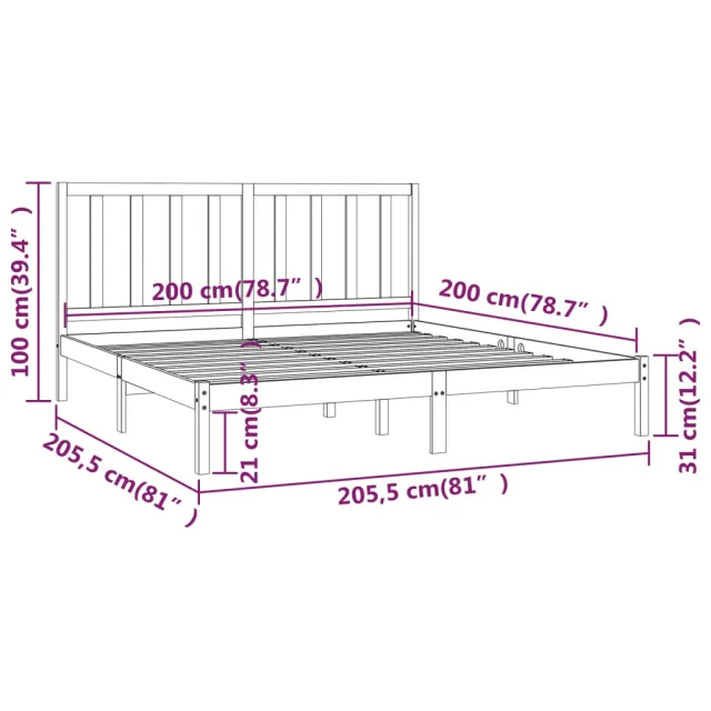 Cadre de lit sans matelas bois massif de pin gris 200x200 cm