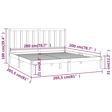 Cadre de lit sans matelas bois massif de pin gris 200x200 cm