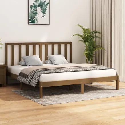 Cadre de lit sans matelas marron miel bois pin massif 200x200cm