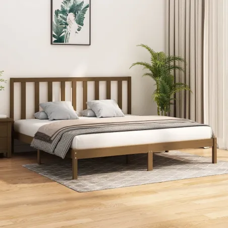 Cadre de lit sans matelas marron miel bois pin massif 200x200cm