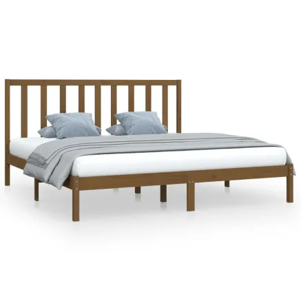 Cadre de lit sans matelas marron miel bois pin massif 200x200cm 2
