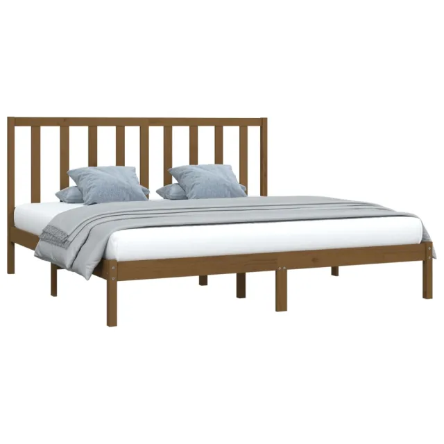 Cadre de lit sans matelas marron miel bois pin massif 200x200cm
