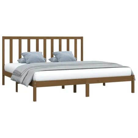 Cadre de lit sans matelas marron miel bois pin massif 200x200cm