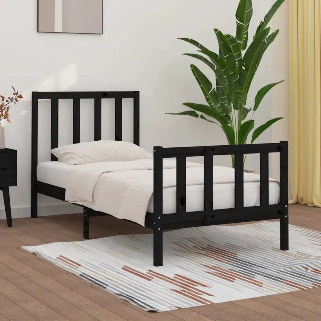 Cadre de lit sans matelas noir 75x190 cm bois massif