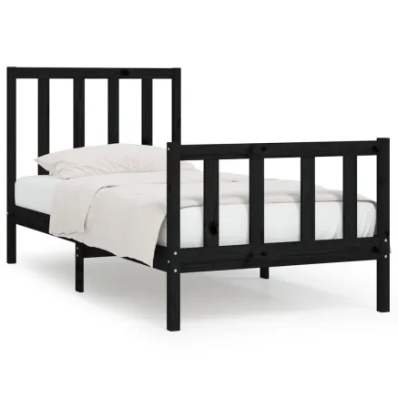 Cadre de lit sans matelas noir 75x190 cm bois massif 2
