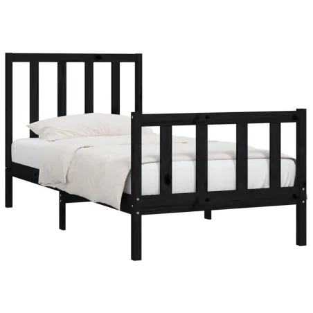 Cadre de lit sans matelas noir 75x190 cm bois massif