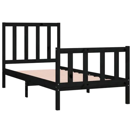 Cadre de lit sans matelas noir 75x190 cm bois massif