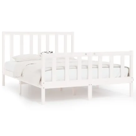 Cadre de lit sans matelas blanc 140x190 cm bois massif 2