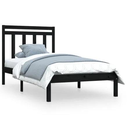 Cadre de lit sans matelas noir 75x190 cm bois massif 2