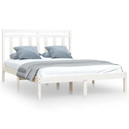 Cadre de lit sans matelas blanc 135x190 cm bois massif 2