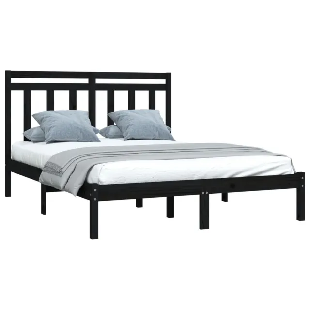 Cadre de lit sans matelas noir 150x200 cm bois massif