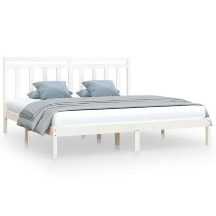 Cadre de lit sans matelas blanc 200x200 cm bois massif 2
