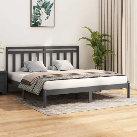 Cadre de lit sans matelas gris 200x200 cm bois massif