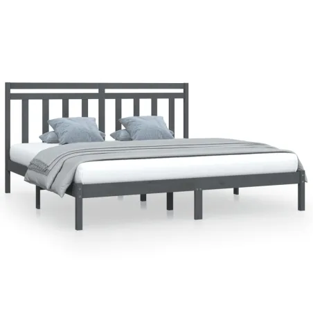 Cadre de lit sans matelas gris 200x200 cm bois massif