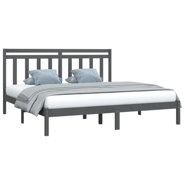 Cadre de lit sans matelas gris 200x200 cm bois massif