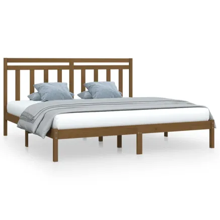 Cadre de lit sans matelas marron miel 200x200 cm bois massif 2
