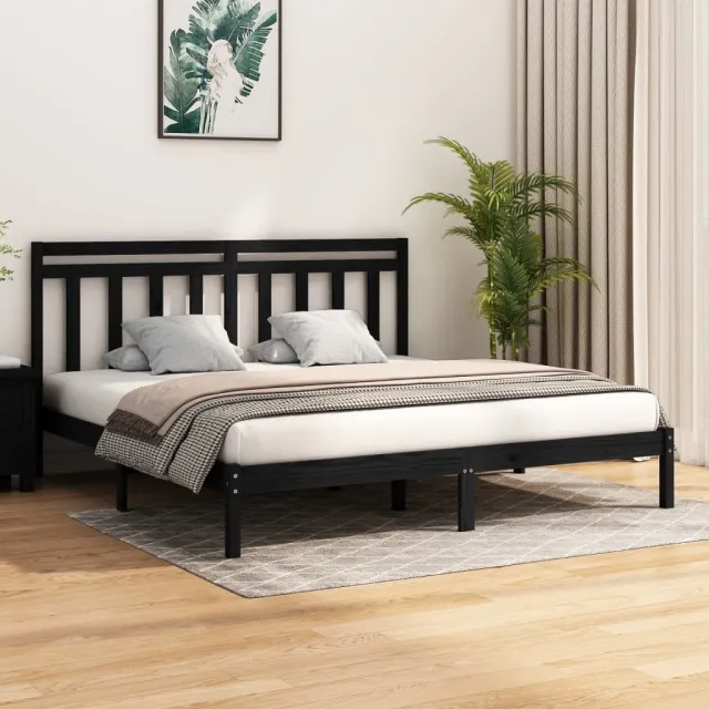Cadre de lit sans matelas noir 200x200 cm bois massif