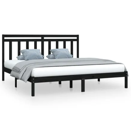 Cadre de lit sans matelas noir 200x200 cm bois massif 2