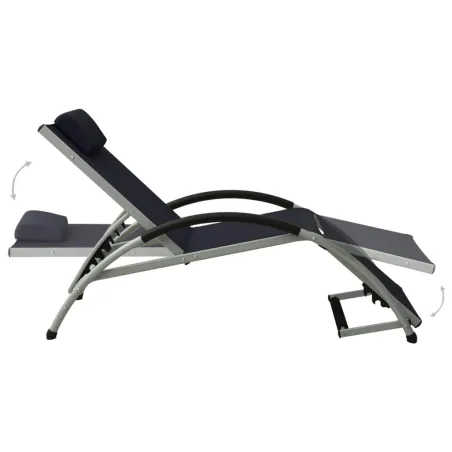 Chaise longue avec oreiller textilène noir