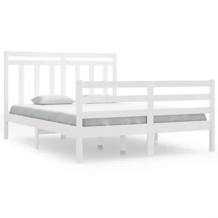 Cadre de lit sans matelas blanc 135x190 cm bois massif 2