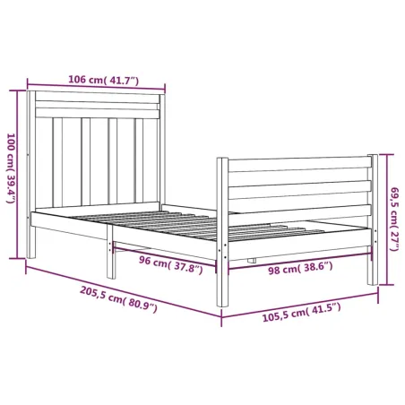 Cadre de lit sans matelas blanc 100x200 cm bois massif