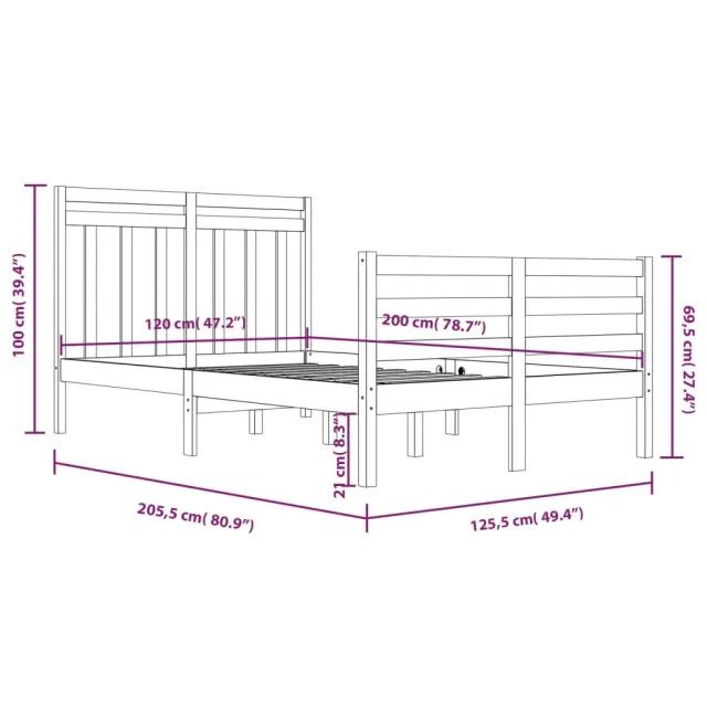 Cadre de lit sans matelas 120x200 cm bois massif