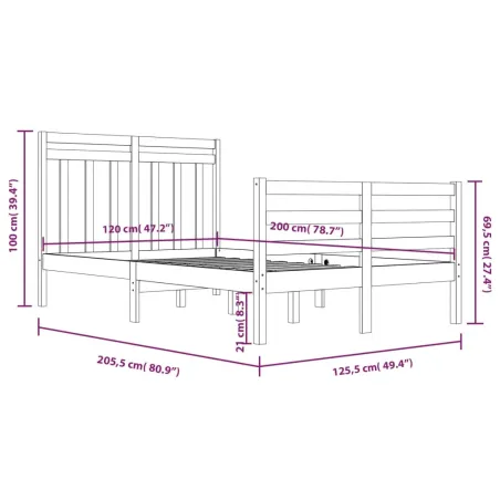 Cadre de lit sans matelas 120x200 cm bois massif