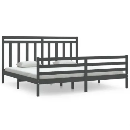 Cadre de lit sans matelas gris 200x200 cm bois massif 2