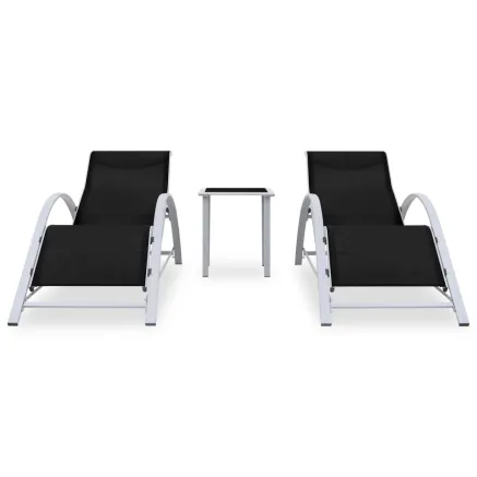 Chaises longues lot de 2 avec table aluminium noir 2
