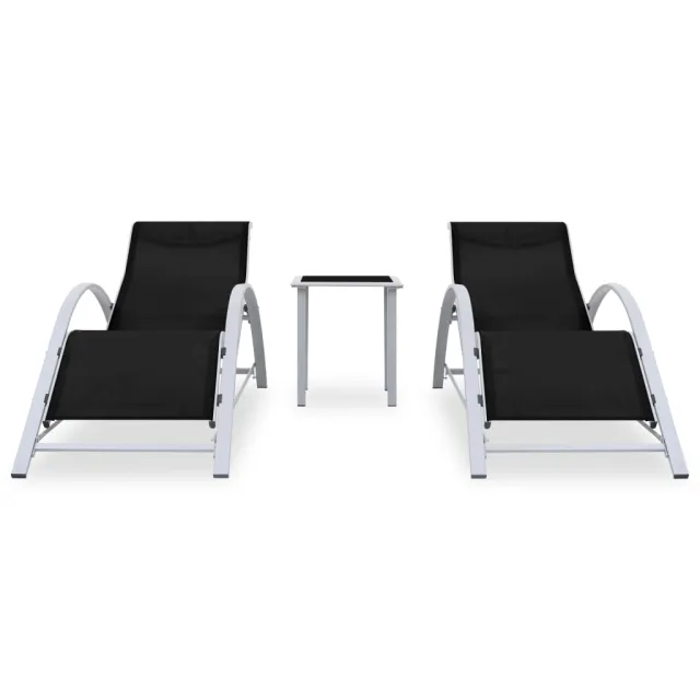 Chaises longues lot de 2 avec table aluminium noir