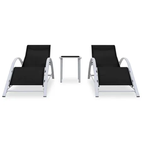 Chaises longues lot de 2 avec table aluminium noir