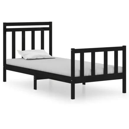Cadre de lit sans matelas noir 75x190 cm bois massif 2