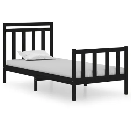 Cadre de lit sans matelas noir 75x190 cm bois massif